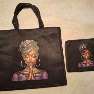 Black Tote Bag+small Cosmic Bag with Prayer Works Design